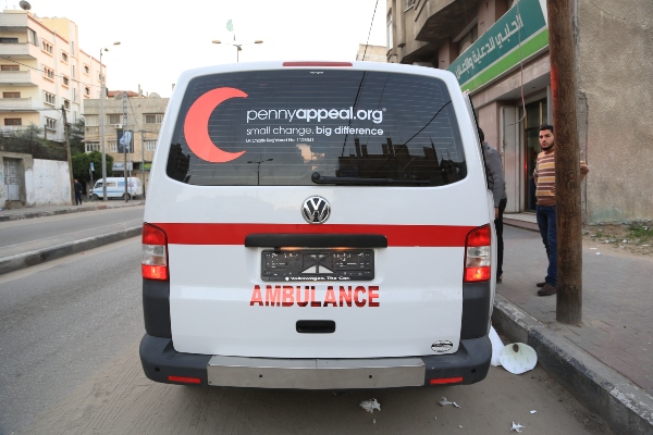 Rear of an ambulance with Penny Appeal logo.